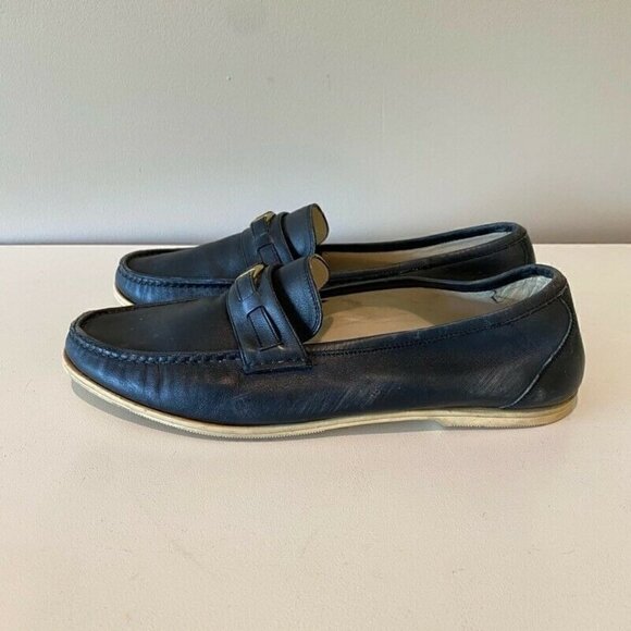 Gucci Loafers Shoes Blue Leather Slip-On Moc Toe 9 main image 4